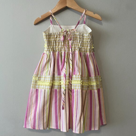 Handmade Children's Cotton Rayon Pink Yellow Gingham Tie Spaghetti Strap Dress - Picture 2 of 13